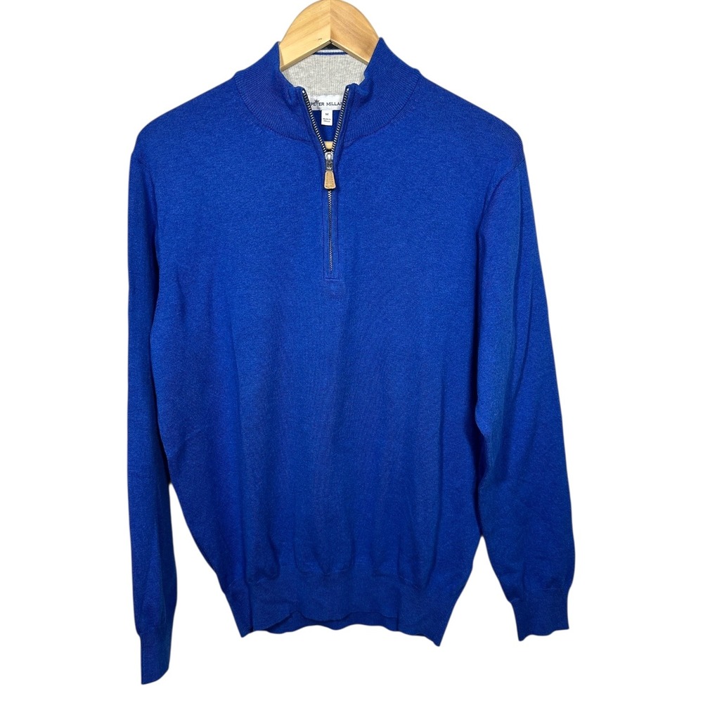 Peter Millar 1/4 Zip Pullover Men Size‎ Medium Blue Cotton Nylon Silk Cashmere